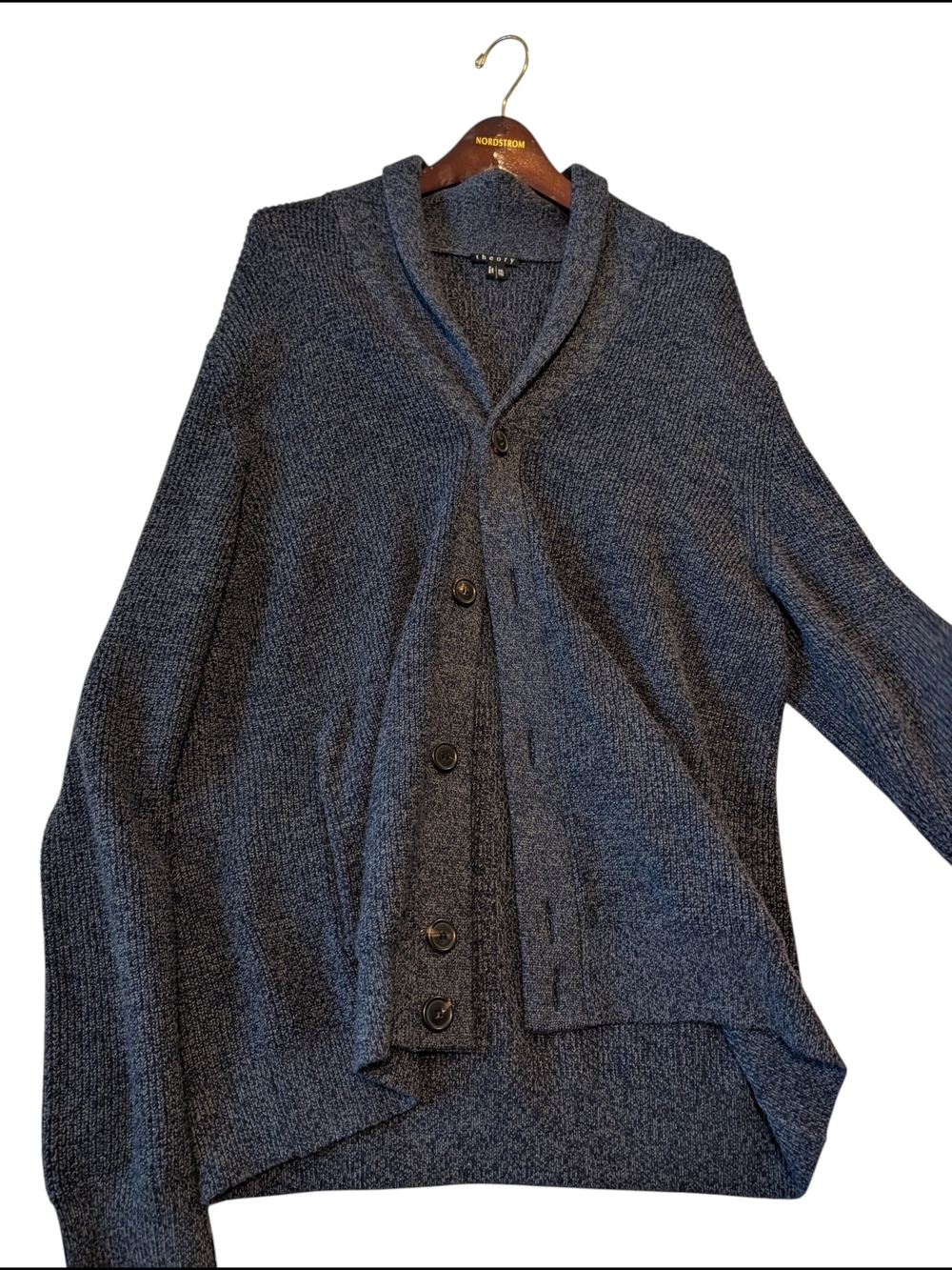 Theory Men's Shawl Collar Button-Up Cardigan in Charcoal Gray